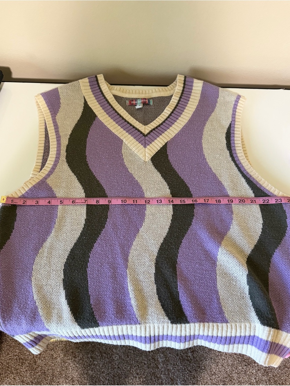 Urban Outfitters Purple, Cream & Gray Wave Knit V-Neck Sweater Vest - Picture 5 of 6